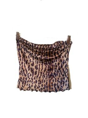 Y2K Bebe Leopard Print Frosted Silk Velvet Tube Top with Lettuce Hem